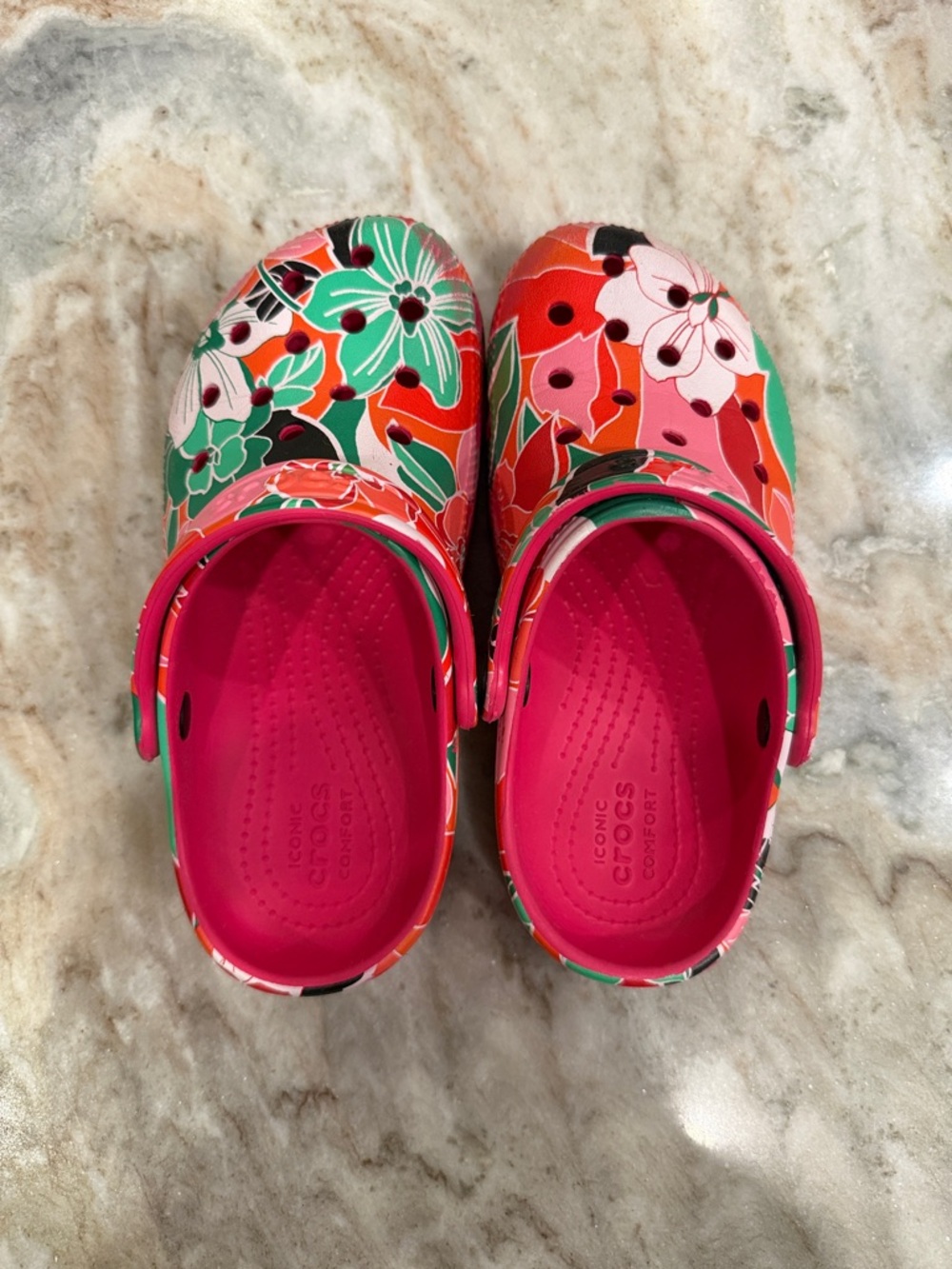 Kids Floral Comfort Crocs - Pink Floral sz 13